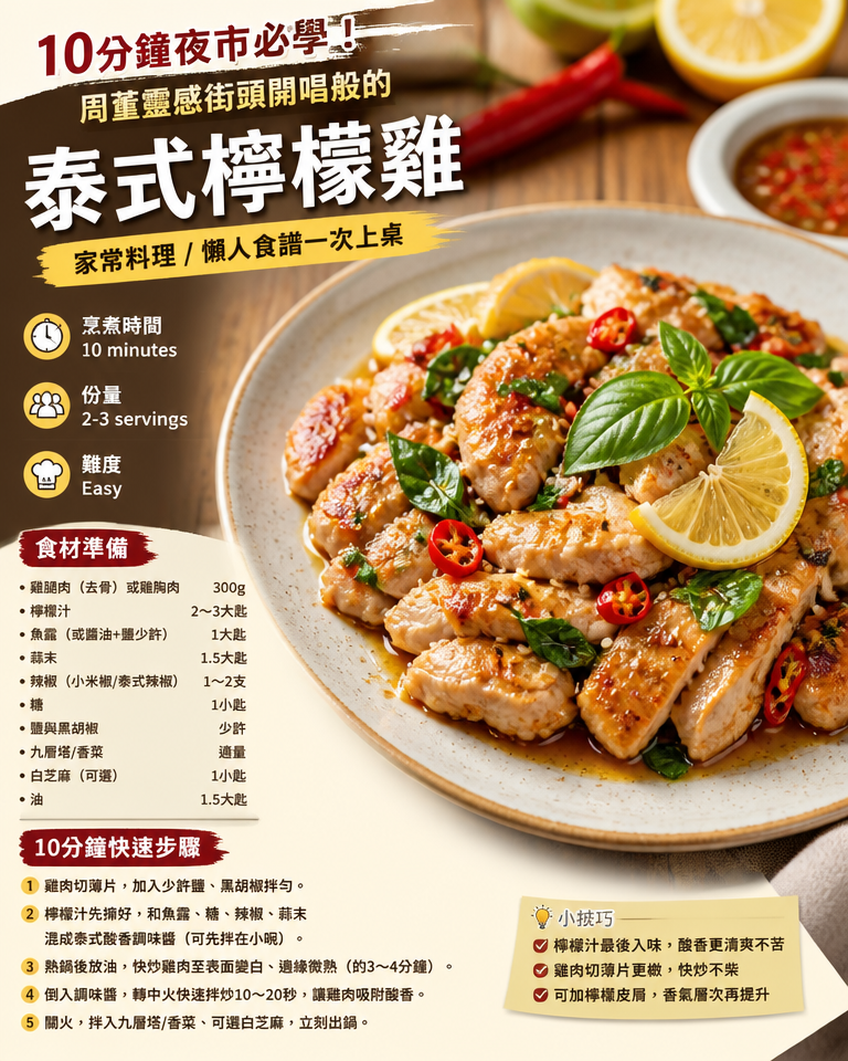 10分鐘夜市必學！周董靈感街頭開唱般的泰式檸檬雞｜家常料理/懶人食譜一次上桌