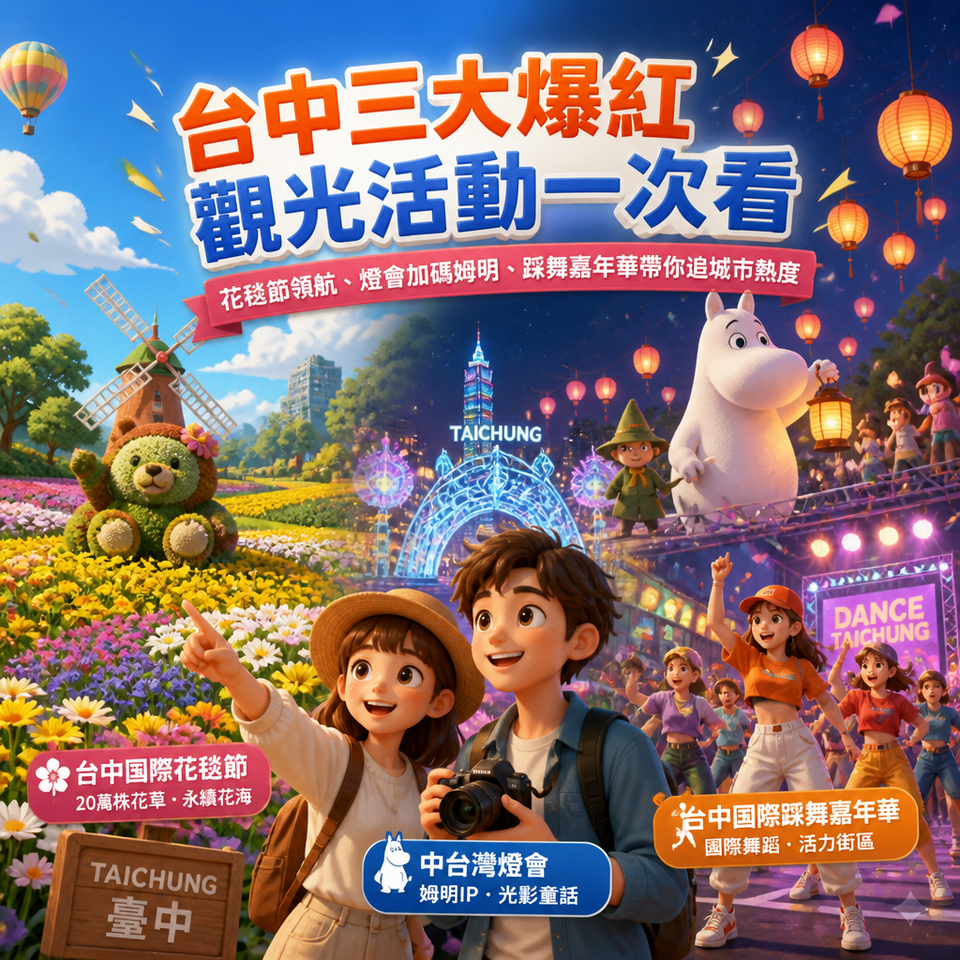 台中三大爆紅觀光活動一次看：花毯節領航、燈會加碼姆明、踩舞嘉年華帶你追城市熱度