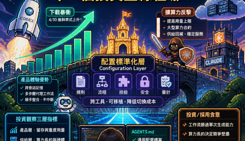 Codex 下載暴衝、Claude 擴算力反擊：AI 程式代理的「配置層」戰爭，下一個投資主線在哪？