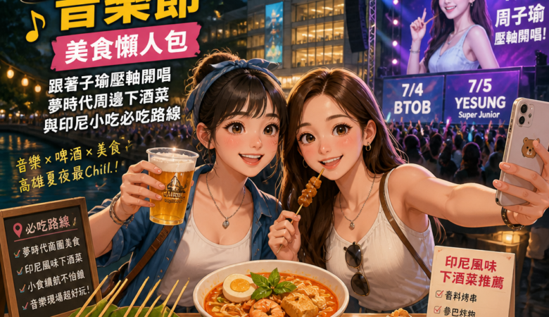 2026高雄啤酒音樂節美食懶人包：跟著子瑜壓軸開唱，夢時代周邊下酒菜與印尼小吃必吃路線