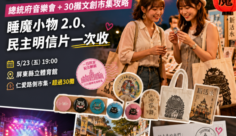 2026屏東週末必衝！總統府音樂會＋30攤文創市集攻略：睡魔小物2.0、民主明信片一次收