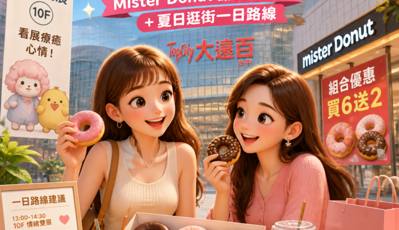台中大遠百美食懶人包：看療癒情緒展順便吃！Mister Donut 甜甜圈優惠＋夏日逛街一日路線