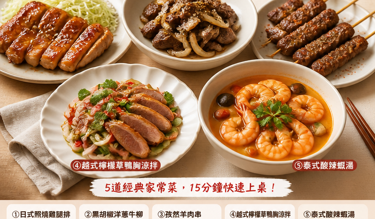 【懶人食譜】101旁辦桌靈感：15分鐘五肉五味家常料理一次學會（雞、牛、羊、鴨、海鮮輪番上桌）