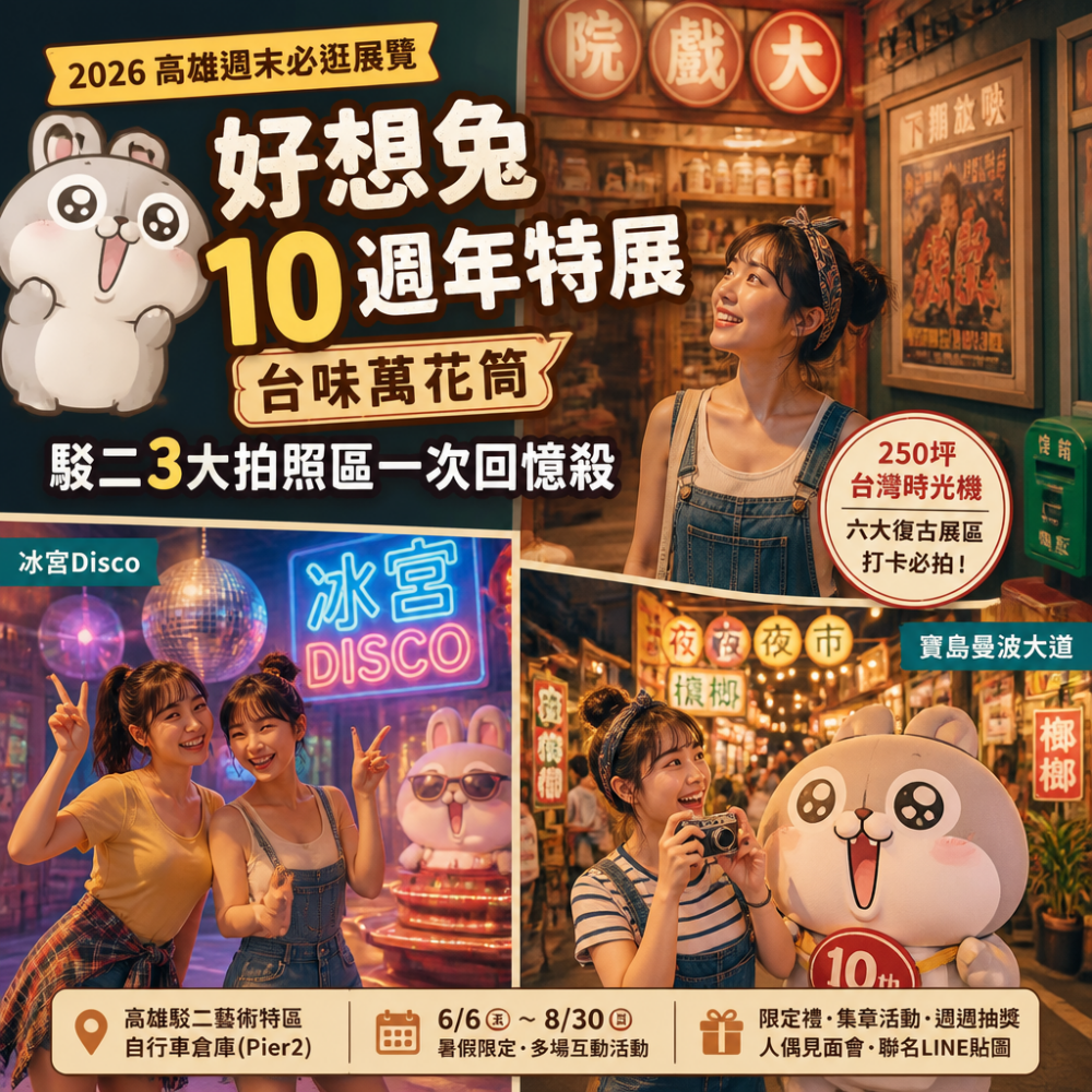 2026高雄週末必逛展覽:好想兔10週年特展《台味萬花筒》駁二3大拍照區一次回憶殺