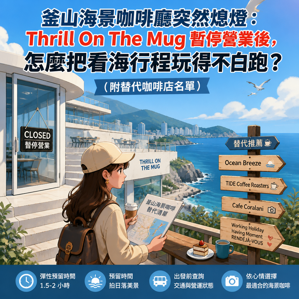 釜山海景咖啡廳突然熄燈：Thrill On The Mug 暫停營業後，怎麼把看海行程玩得不白跑？（附替代咖啡店名單）