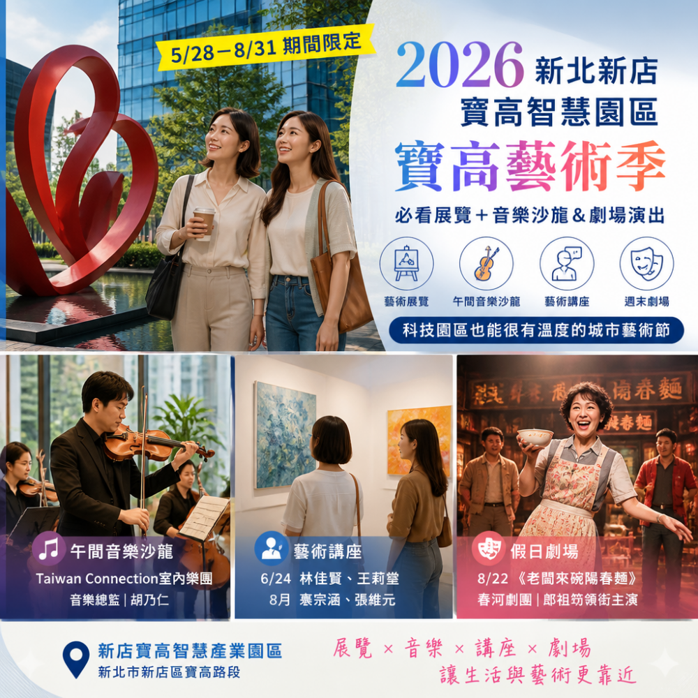 2026新北新店寶高智慧園區｜寶高藝術季必看展覽＋午間音樂沙龍＆劇場演出（週末活動）