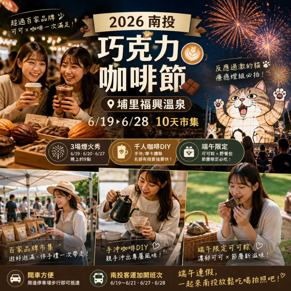 2026南投巧克力咖啡節埔里福興溫泉｜10天市集+3場煙火+端午活動攻略（必吃必拍）