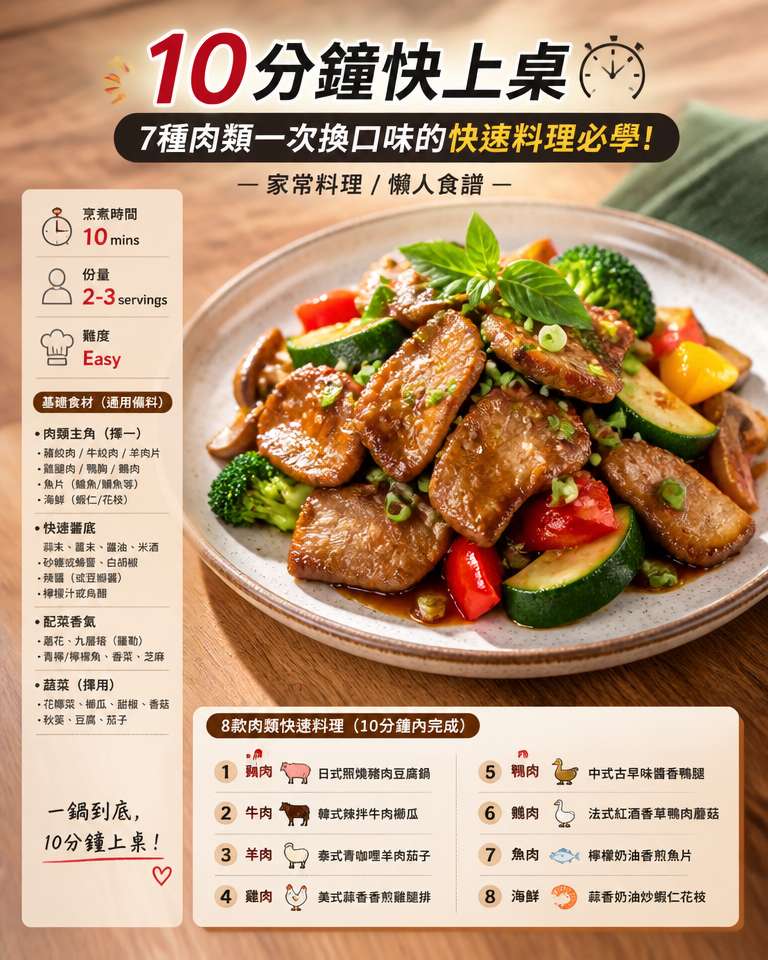 【家常料理／懶人食譜】10分鐘快上桌：7種肉類一次換口味的快速料理必學！