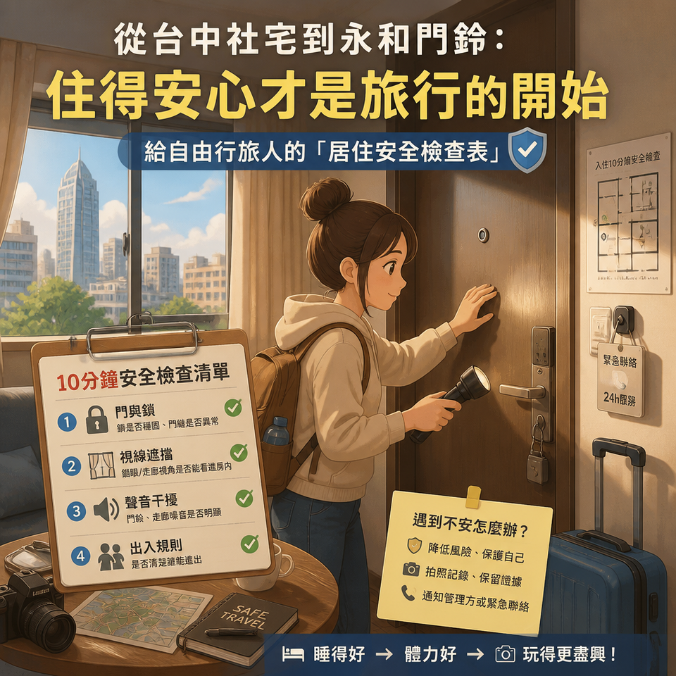 從台中社宅到永和門鈴：住得安心才是旅行的開始，給自由行旅人的「居住安全檢查表」