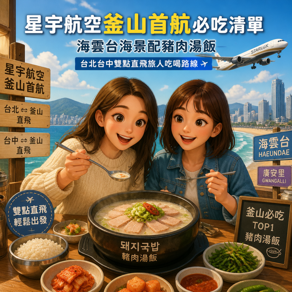 星宇航空釜山首航必吃清單：海雲台海景配豬肉湯飯，台北台中雙點直飛旅人吃喝路線