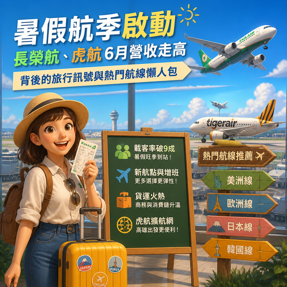 暑假航季啟動：長榮航、虎航6月營收走高背後的旅行訊號與熱門航線懶人包