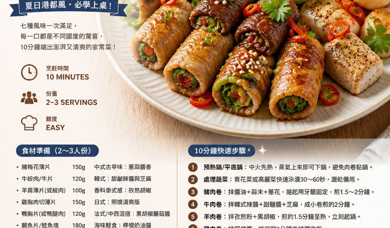 【家常料理】10分鐘懶人食譜：夏日港都風「港灣五味肉卷」必學上桌