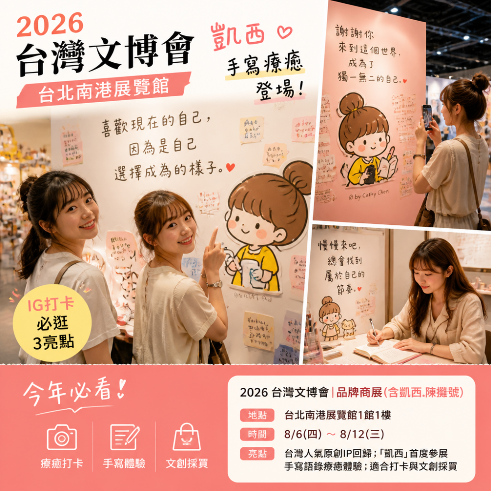 2026台灣文博會｜台北南港展覽館「凱西」手寫療癒登場！IG打卡必逛3亮點（今年必看）