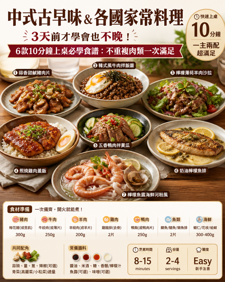 【中式古早味＆各國家常料理】3天前才學會也不晚！6款10分鐘上桌必學食譜：不重複肉類一次滿足