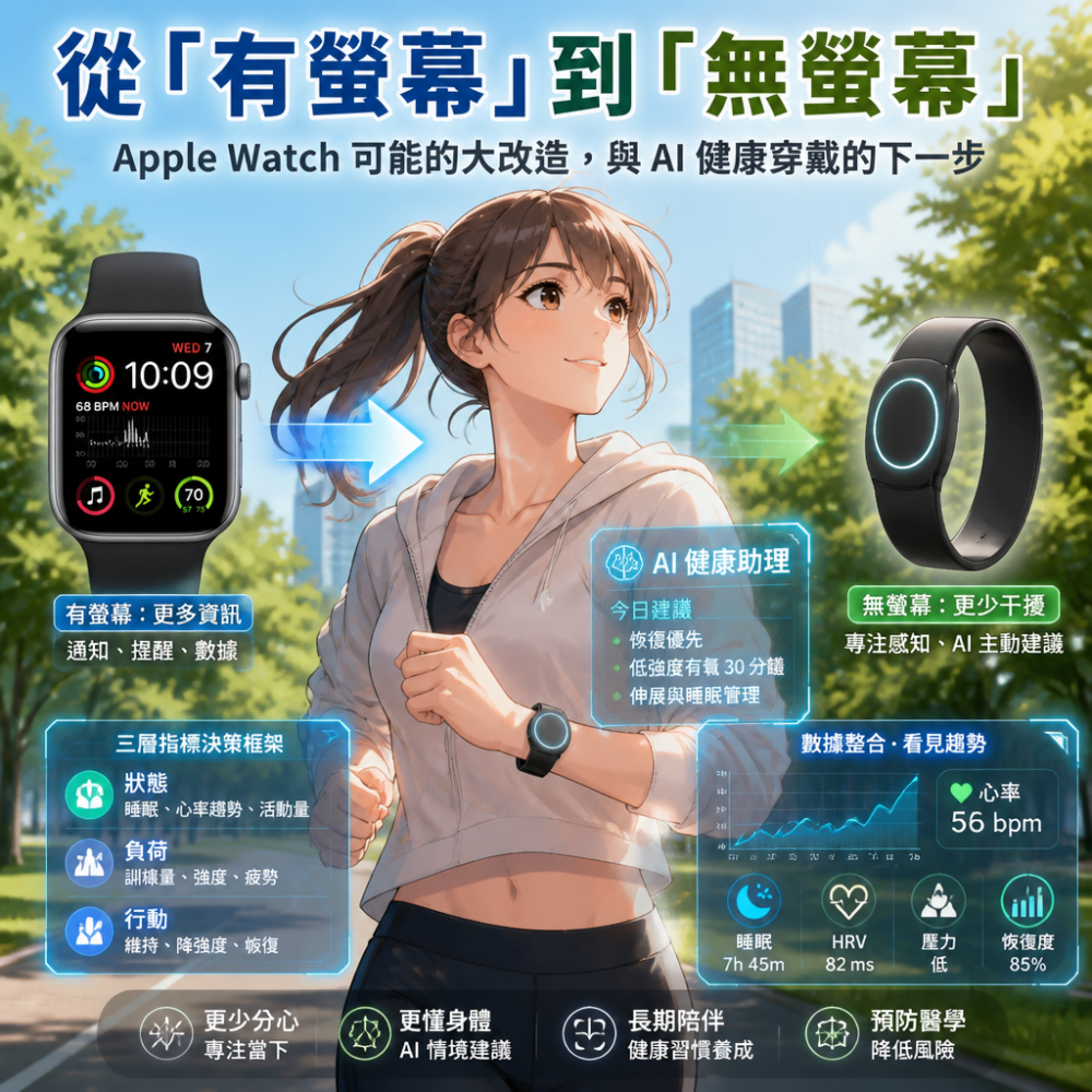 從「有螢幕」到「無螢幕」：Apple Watch 可能的大改造，與 AI 健康穿戴的下一步