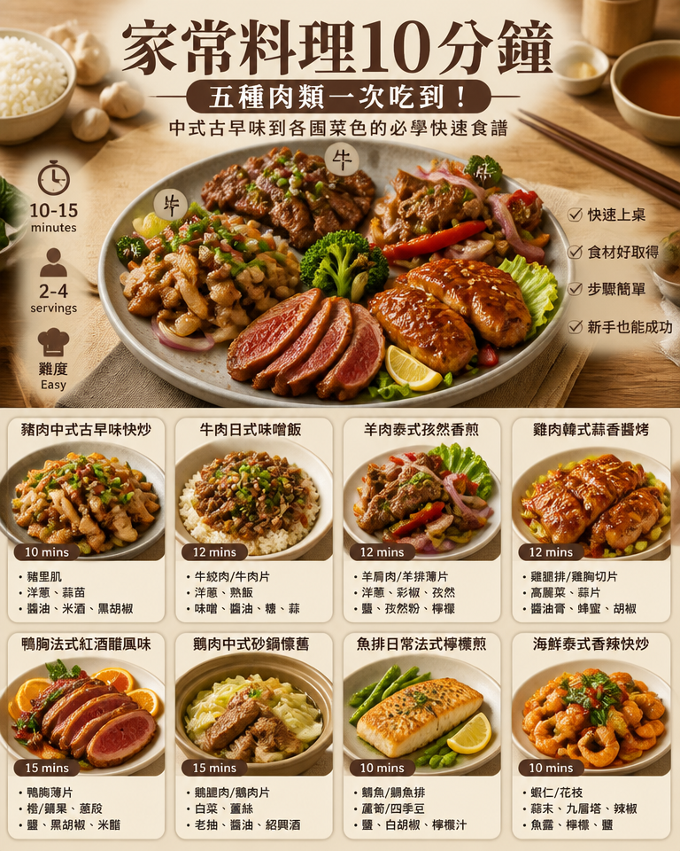 【家常料理10分鐘】五種肉類一次吃到!|中式古早味到各國菜色的必學快速食譜