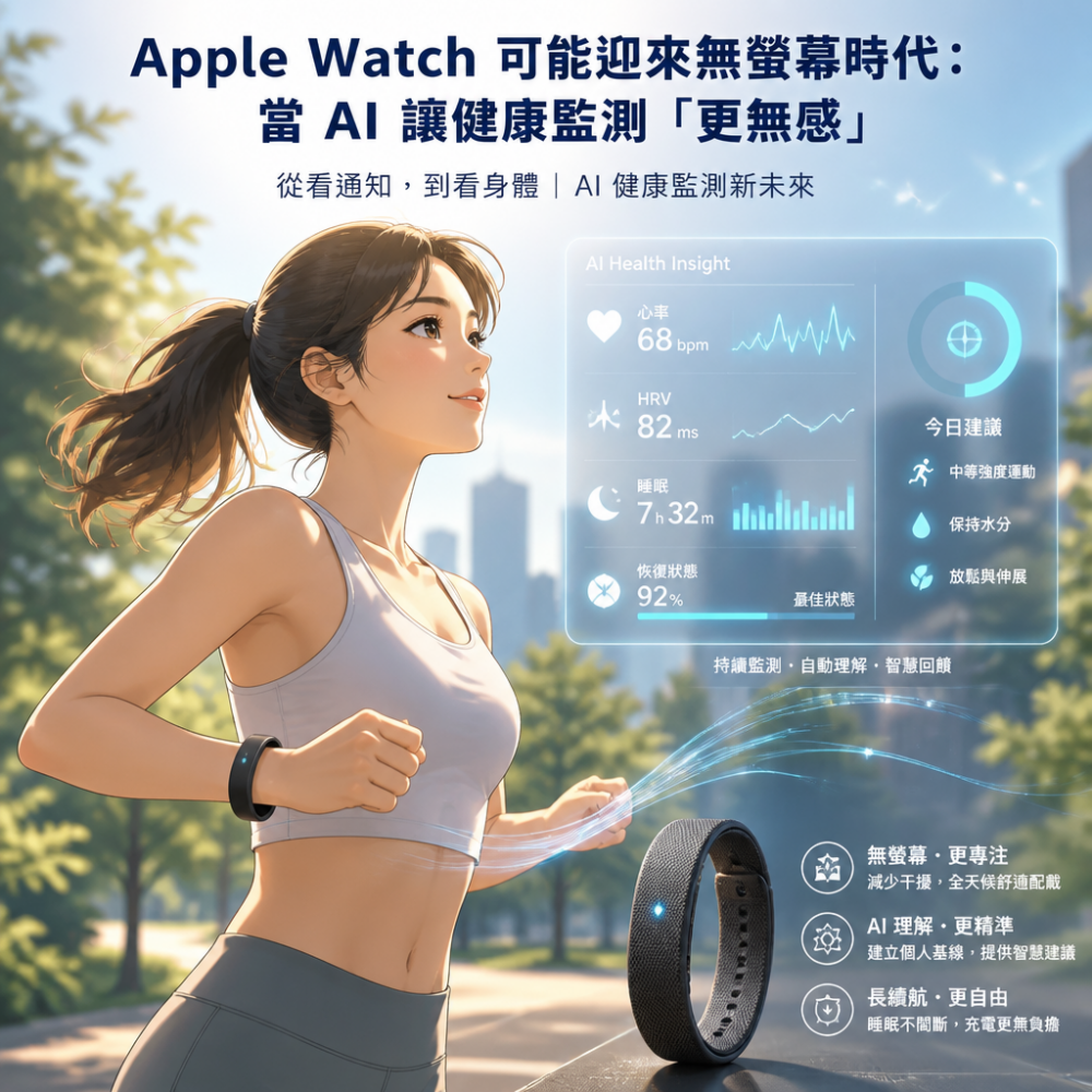 Apple Watch 可能迎來無螢幕時代:當 AI 讓健康監測「更無感」