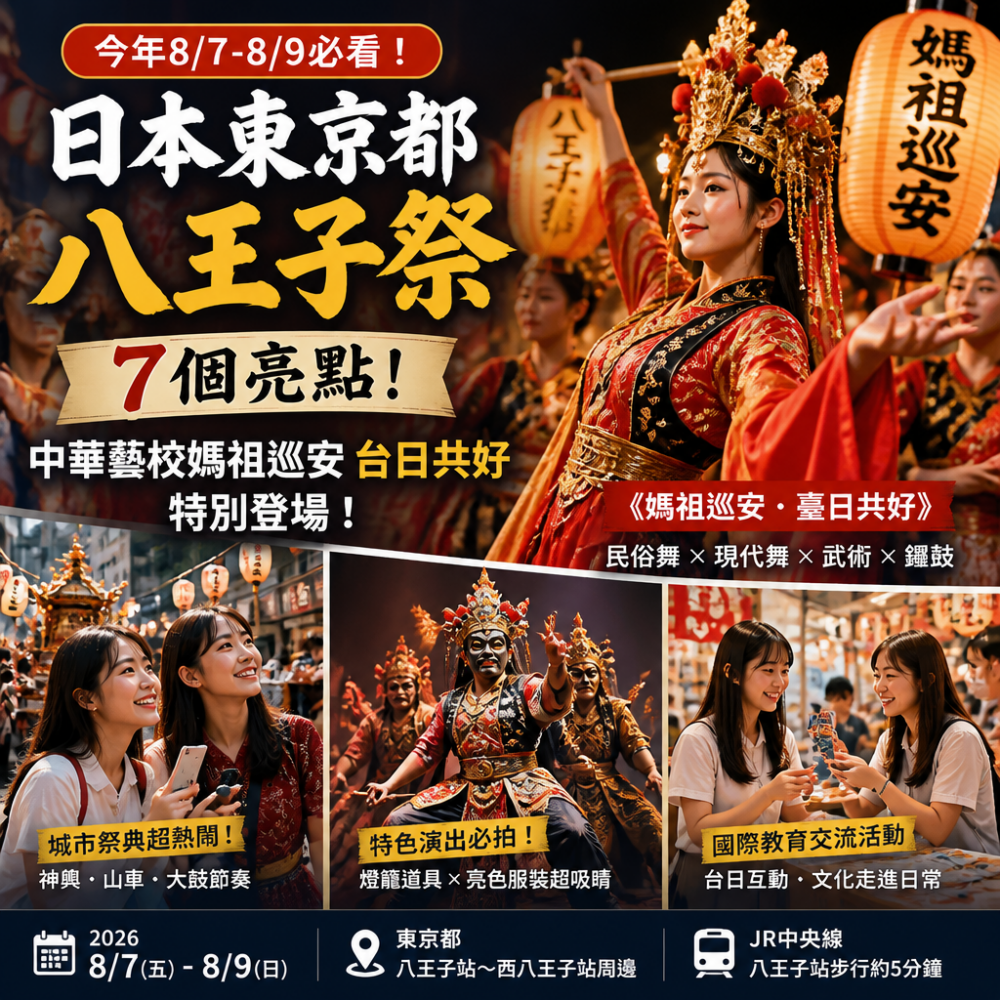 今年8/7-8/9必看:日本東京都八王子祭7個亮點!中華藝校媽祖巡安台日共好特別登場