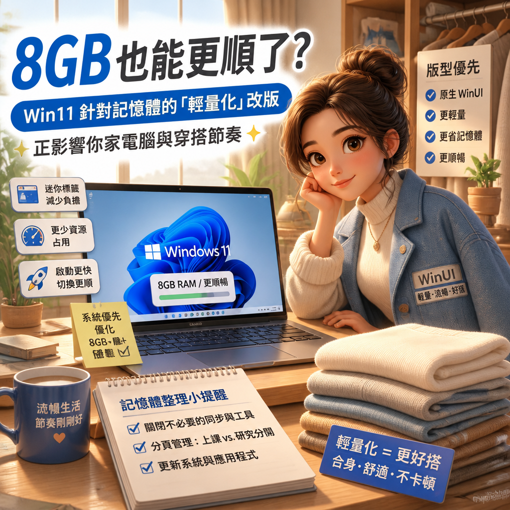 8GB 也能更順了？Win11 針對記憶體的「輕量化」改版，正影響你家電腦與穿搭節奏