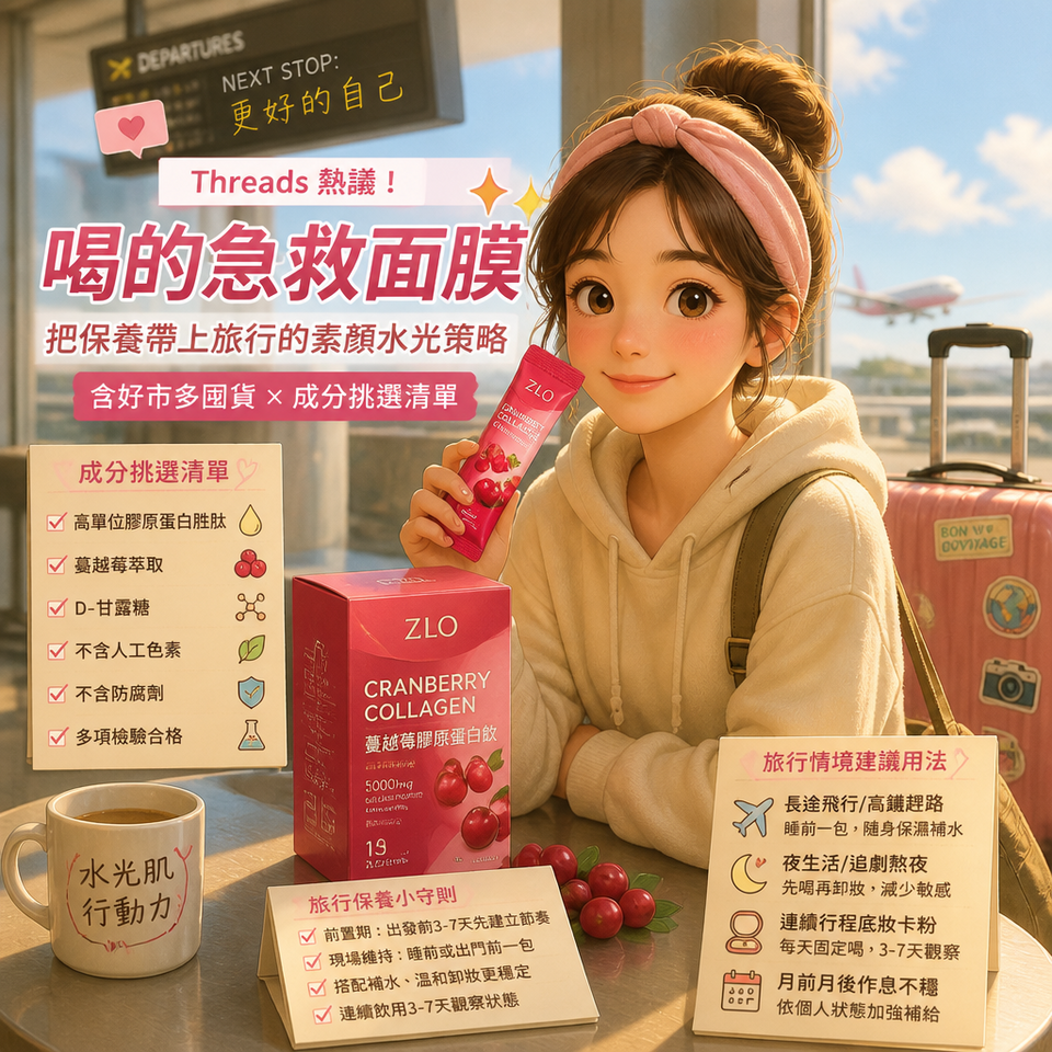 Threads熱議的「喝的急救面膜」:把保養帶上旅行的素顏水光策略(含好市多囤貨與成分挑選清單)