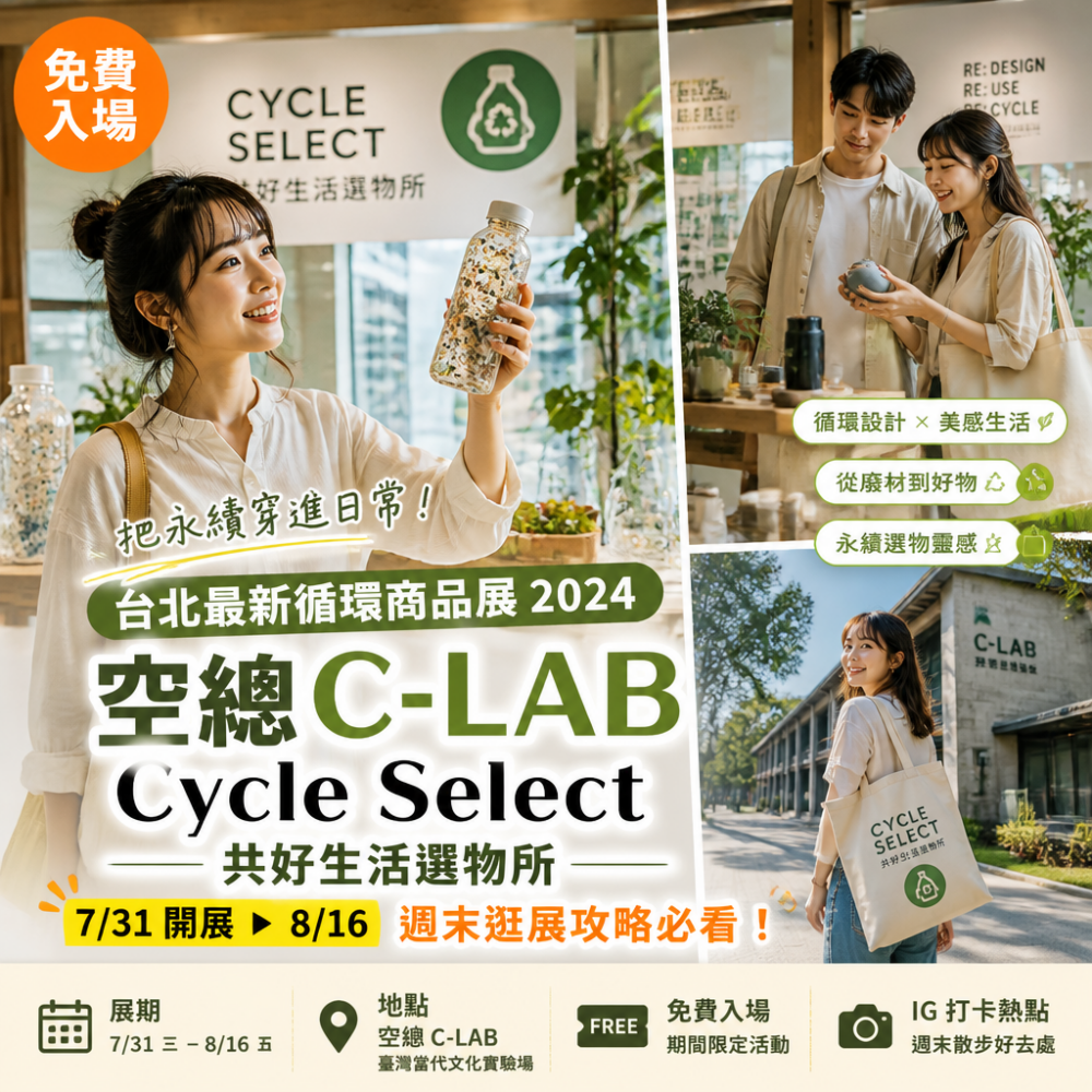 台北最新循環商品展 2024｜空總C-LAB《Cycle Select共好生活選物所》7/31開展到8/16，週末逛展攻略必看