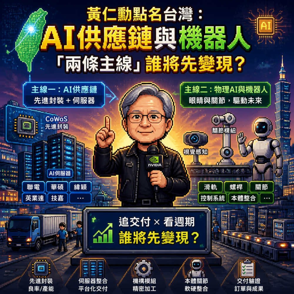 黃仁勳點名台灣：AI供應鏈與機器人「兩條主線」誰將先變現？