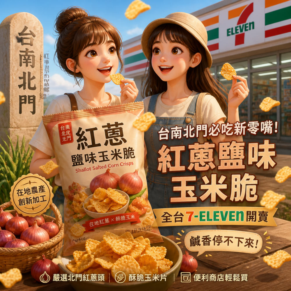台南北門必吃新零嘴！紅蔥鹽味玉米脆全台7-ELEVEN開賣，鹹香停不下來