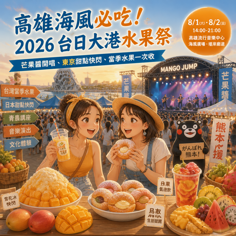 高雄海風必吃！2026台日大港水果祭懶人包：芒果醬開唱、東京甜點快閃、當季水果一次收