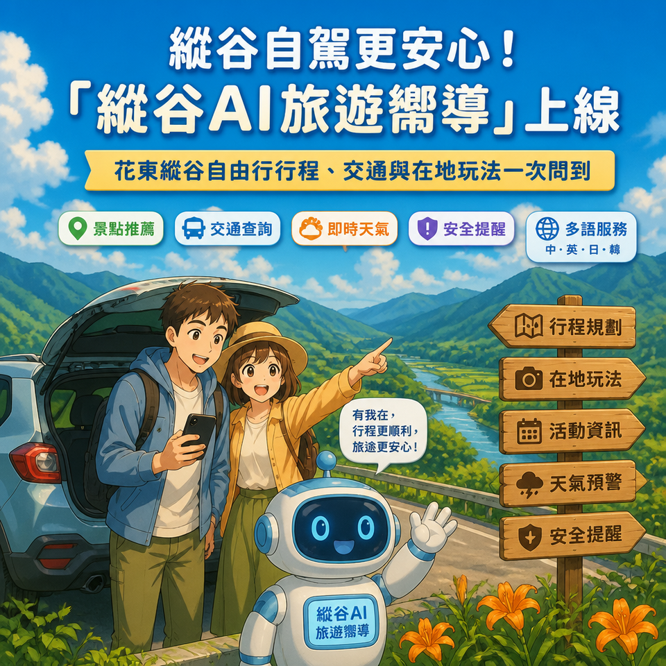 縱谷自駕更安心!「縱谷AI旅遊嚮導」上線:花東縱谷自由行行程、交通與在地玩法一次問到