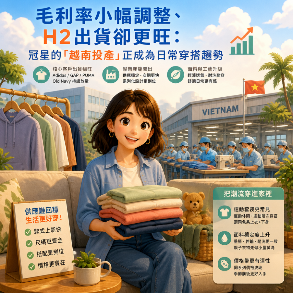 毛利率小幅調整、H2出貨卻更旺:冠星的「越南投產」正成為日常穿搭趨勢