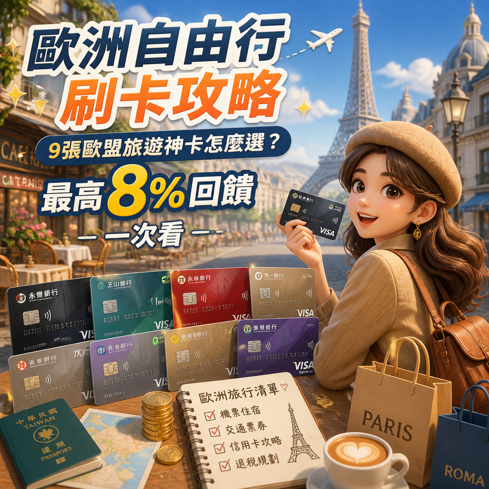 歐洲自由行刷卡攻略:9張歐盟旅遊神卡怎麼選?最高8%回饋一次看