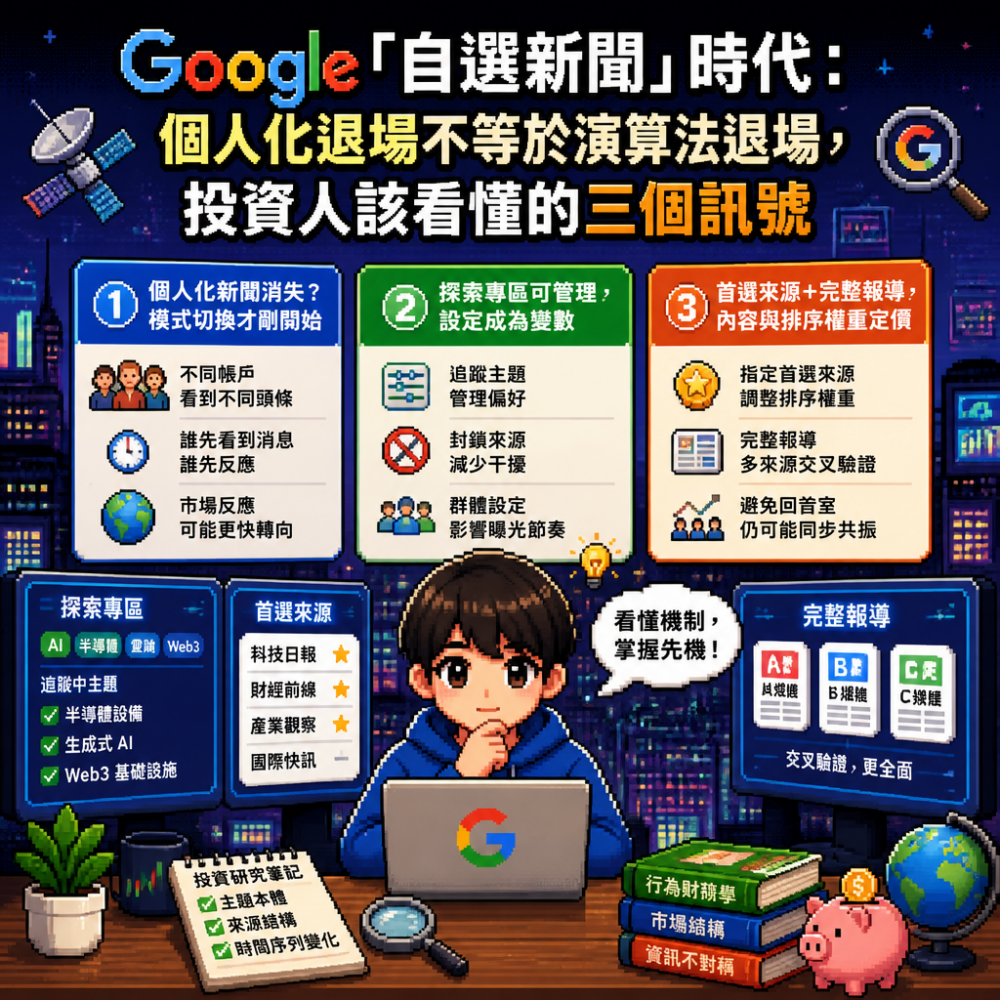 Google「自選新聞」時代：個人化退場不等於演算法退場，投資人該看懂的三個訊號