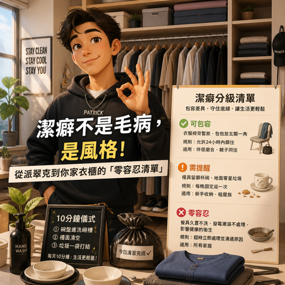 潔癖不是毛病，是風格：從派翠克到你家衣櫃的「零容忍清單」