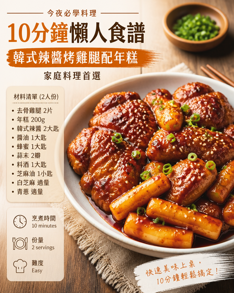 今夜必學料理：10分鐘懶人食譜—韓式辣醬烤雞腿配年糕｜家庭料理首選