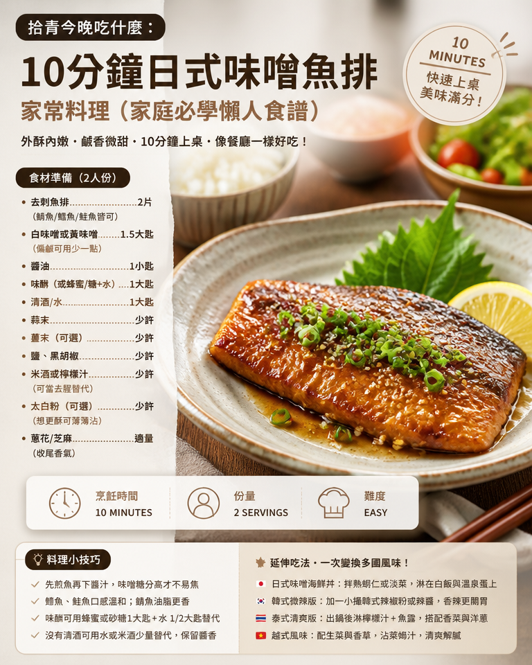 拾青今晚吃什麼:10分鐘日式味噌魚排家常料理(家庭必學懶人食譜)