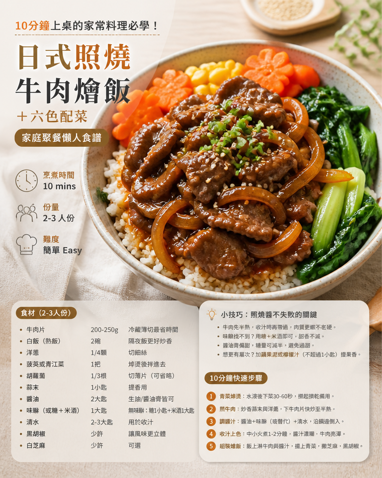 10分鐘上桌的家常料理必學！日式照燒牛肉燴飯＋六色配菜（家庭聚餐懶人食譜）