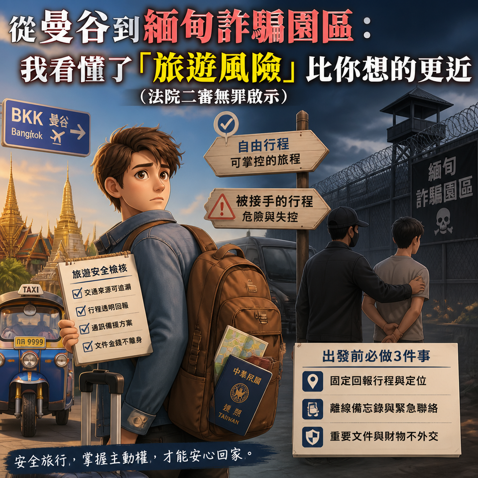 從曼谷到緬甸詐騙園區：我看懂了「旅遊風險」比你想的更近（法院二審無罪啟示）