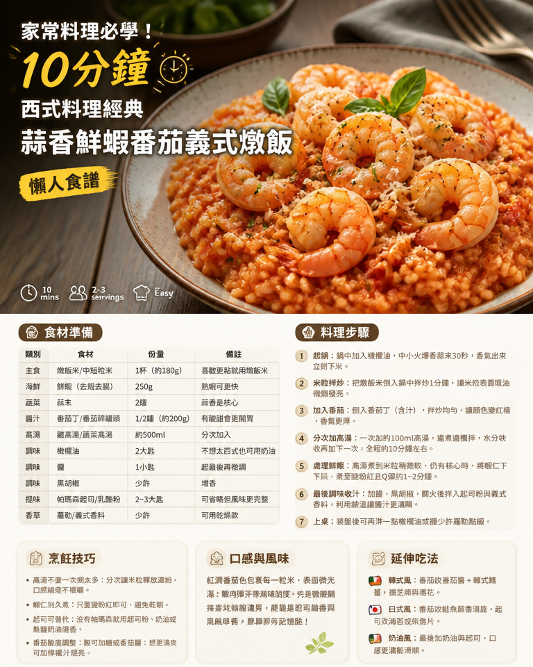 家常料理必學!10分鐘西式料理經典蒜香鮮蝦番茄義式燉飯(懶人食譜)
