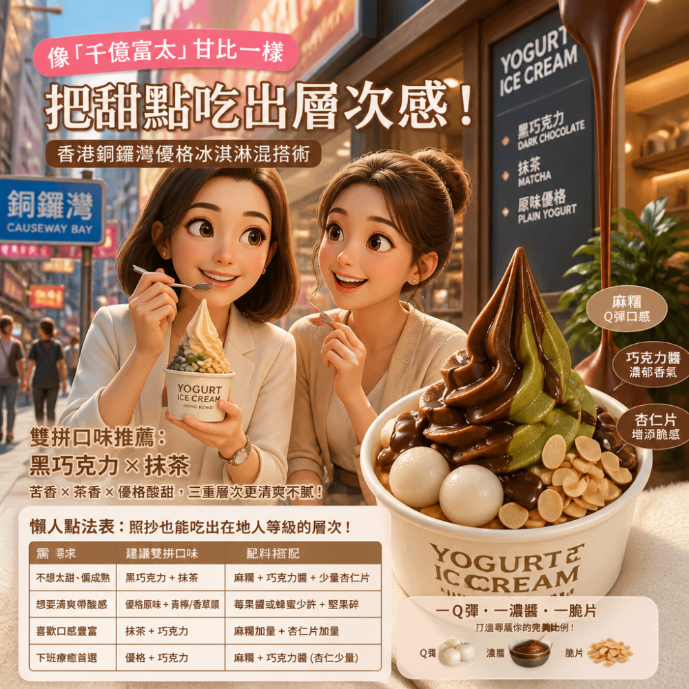 香港銅鑼灣優格冰淇淋混搭術:像「千億富太」甘比一樣,把甜點吃出層次感
