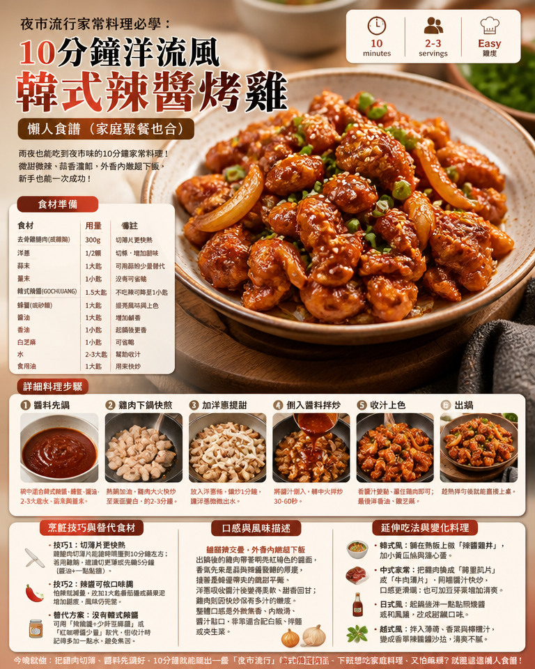 夜市流行家常料理必學：10分鐘洋流風「韓式辣醬烤雞」懶人食譜（家庭聚餐也合）