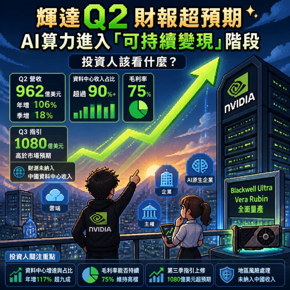 輝達Q2財報超預期：AI算力進入「可持續變現」階段，投資人該看什麼？