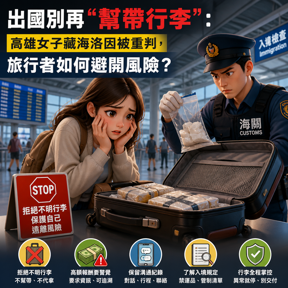 出國別再「幫帶行李」：高雄女子藏海洛因被重判，旅行者如何避開風險？