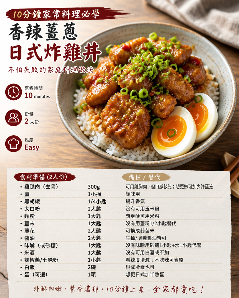 【10分鐘家常料理必學】香辣薑蔥日式炸雞丼：不怕失敗的家庭料理做法