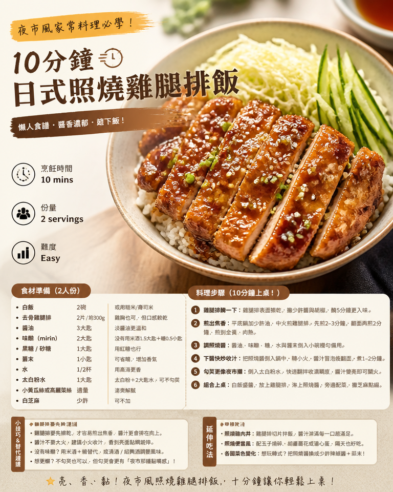 夜市風家常料理必學:10分鐘日式照燒雞腿排飯(懶人食譜)