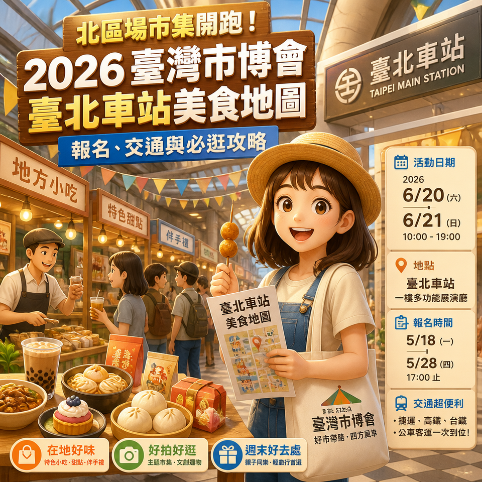 北區場市集開跑！2026 臺灣市博會臺北車站美食地圖：報名、交通與必逛攻略