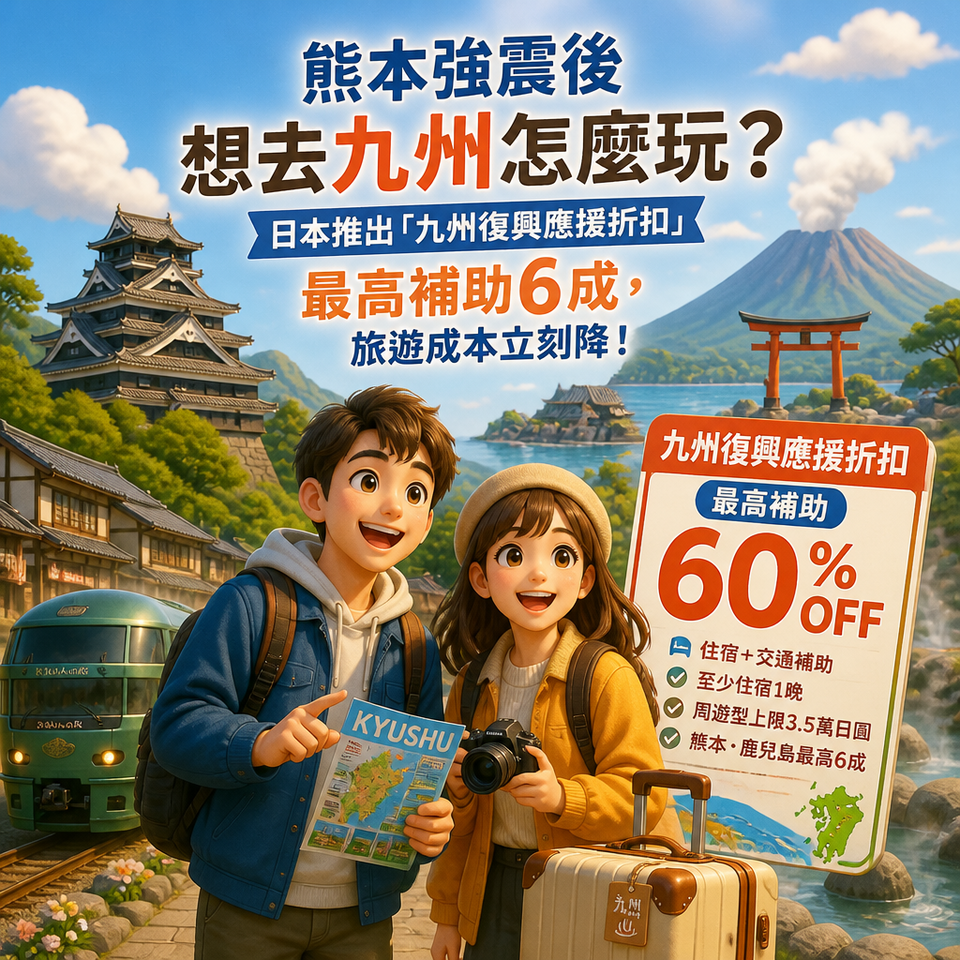 熊本強震後想去九州怎麼玩？日本推出「九州復興應援折扣」最高補助6成，旅遊成本立刻降