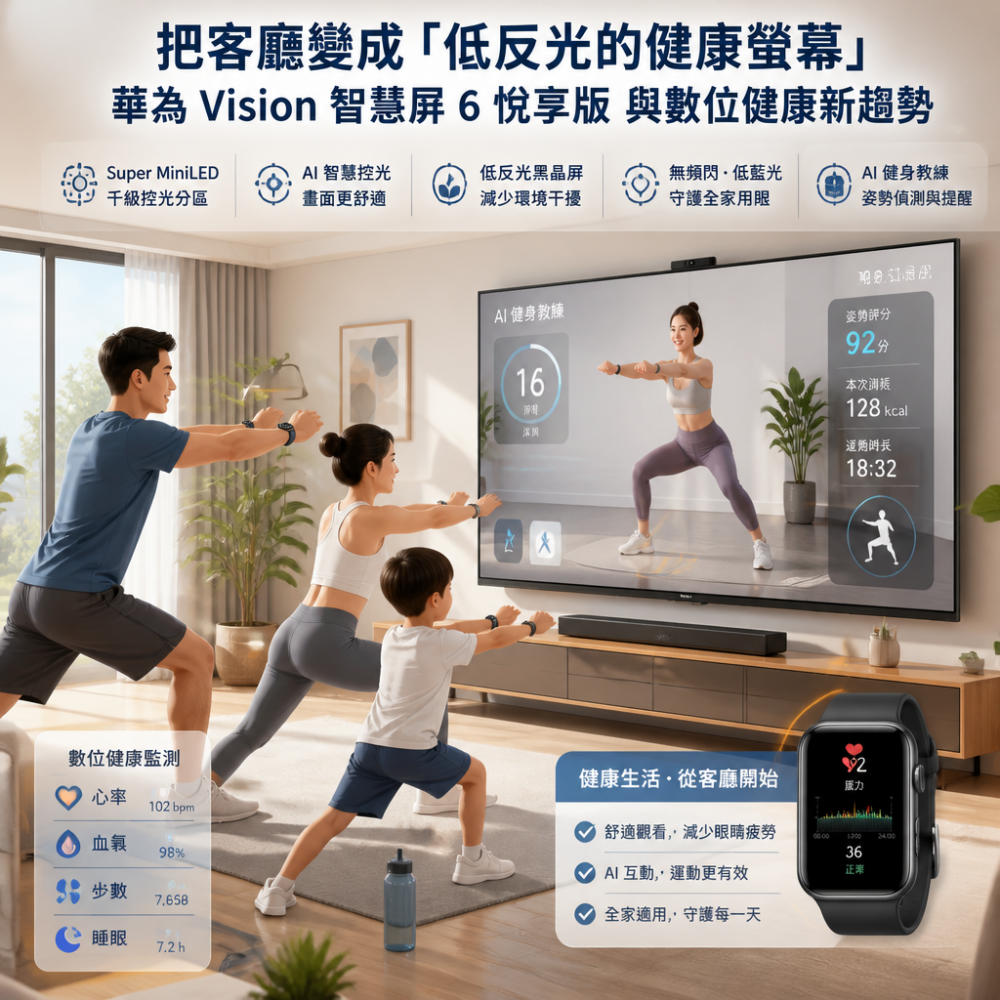 把客廳變成「低反光的健康螢幕」：華為 Vision 智慧屏 6 悦享版與數位健康新趨勢