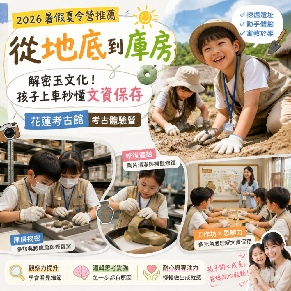 2026暑假夏令營推薦:花蓮考古館「從地底到庫房」解密玉文化,孩子上車秒懂文資保存|考古體驗營