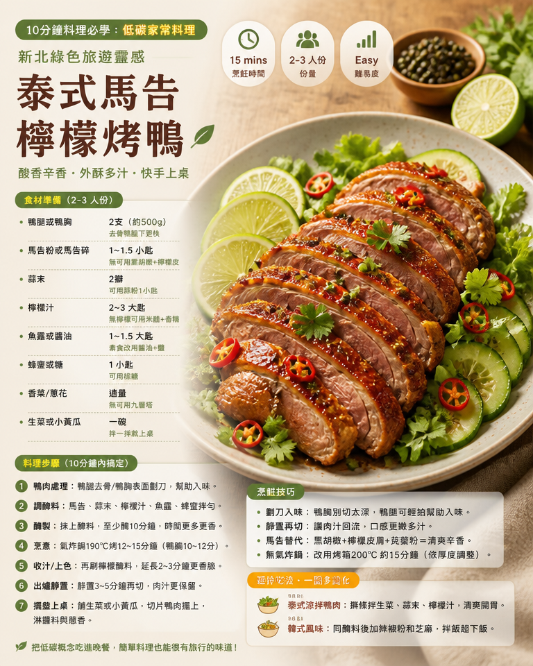 10分鐘料理必學:低碳家常料理|新北綠色旅遊靈感「泰式馬告檸檬烤鴨」
