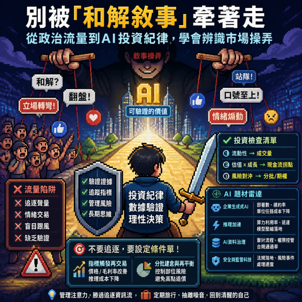 別被「和解敘事」牽著走:從政治流量到AI投資紀律,學會辨識市場操弄